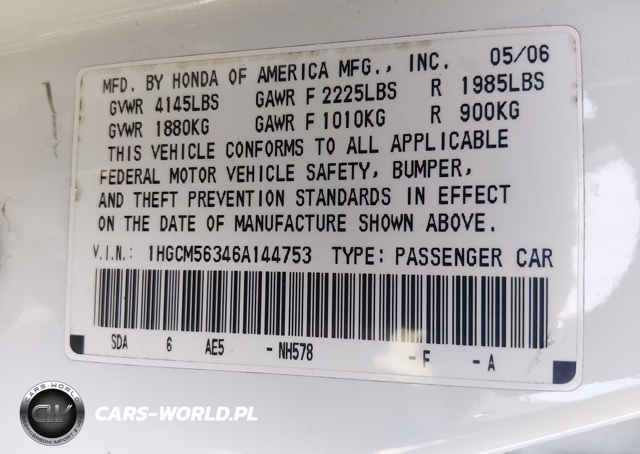 2006 Honda Accord 2.4 Se VIN:1HGCM56346A144753 - 9