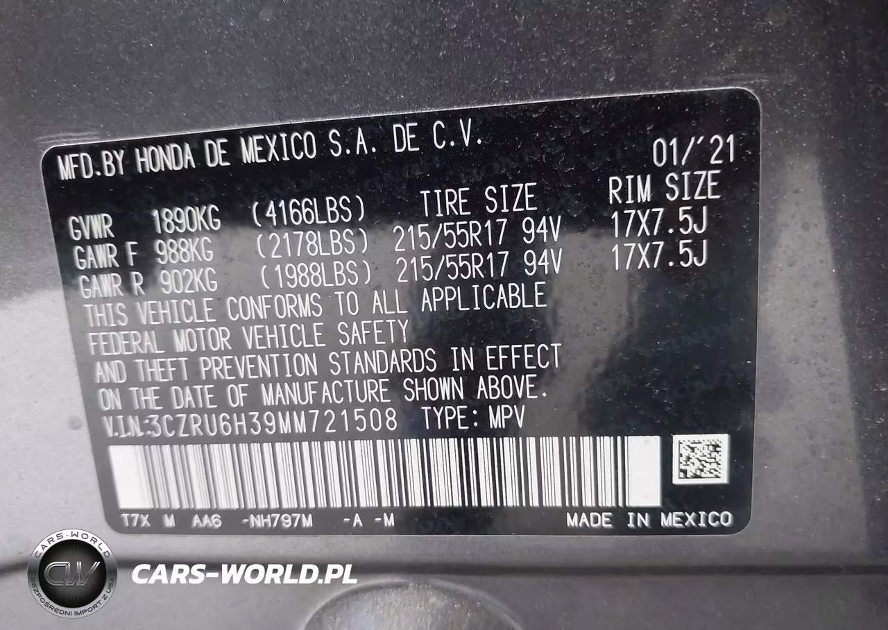 2021 Honda Hr-V Awd Lx VIN:3CZRU6H39MM721508 - 9