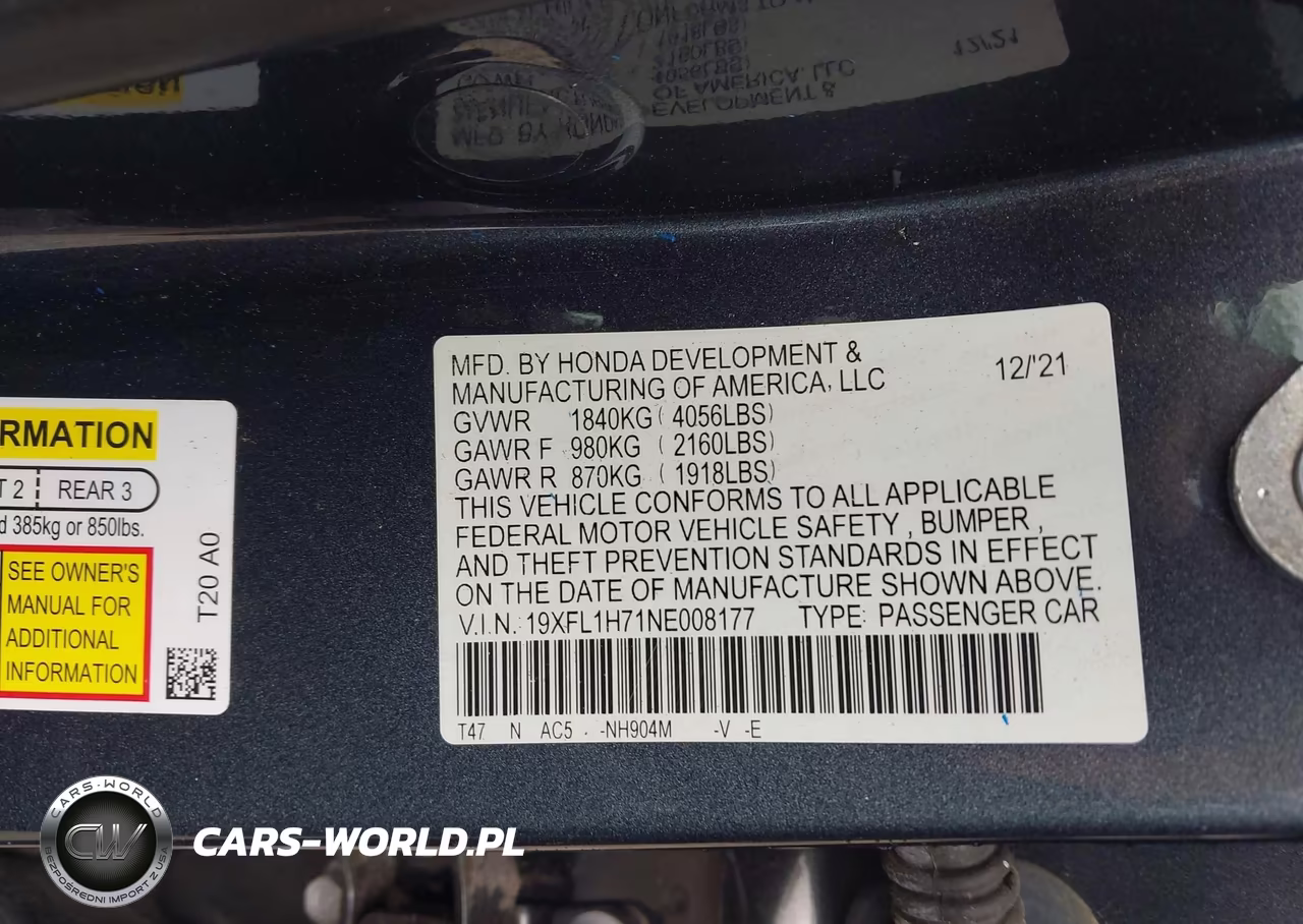 2022 Honda Civic Ex-L VIN:19XFL1H71NE008177 - 9