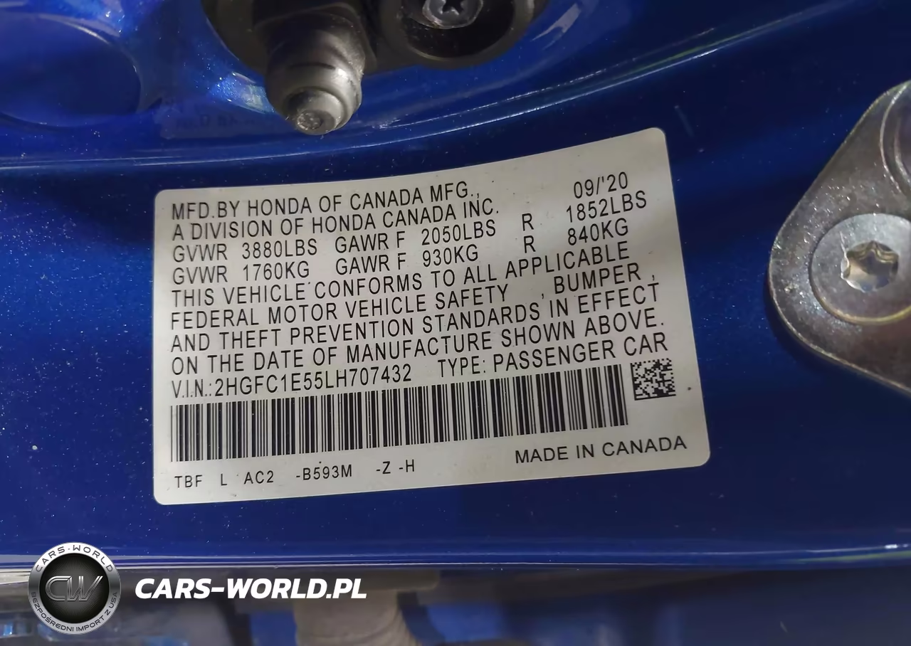 2020 Honda Civic Si Sedan VIN:2HGFC1E55LH707432 - 9