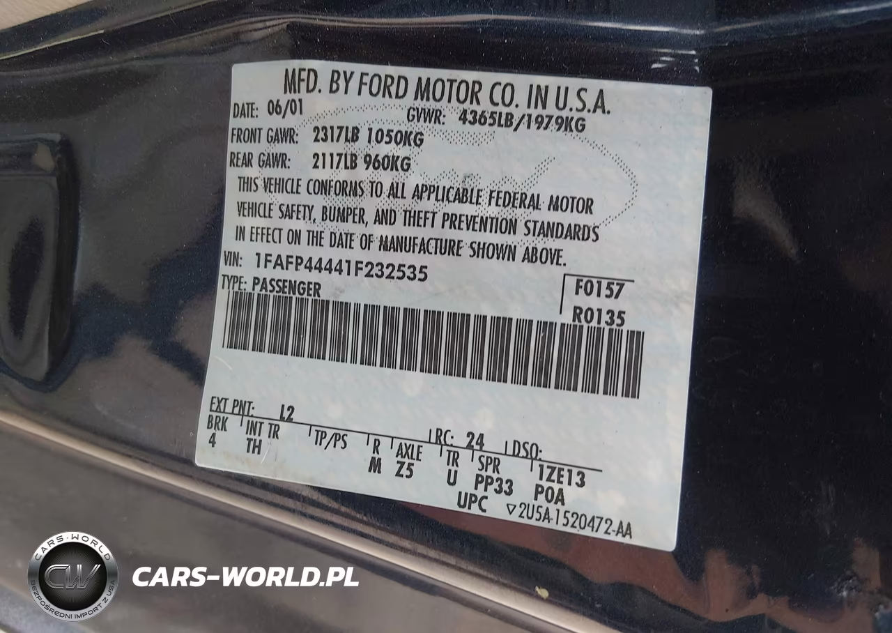2001 Ford Mustang VIN:1FAFP44441F232535 - 9