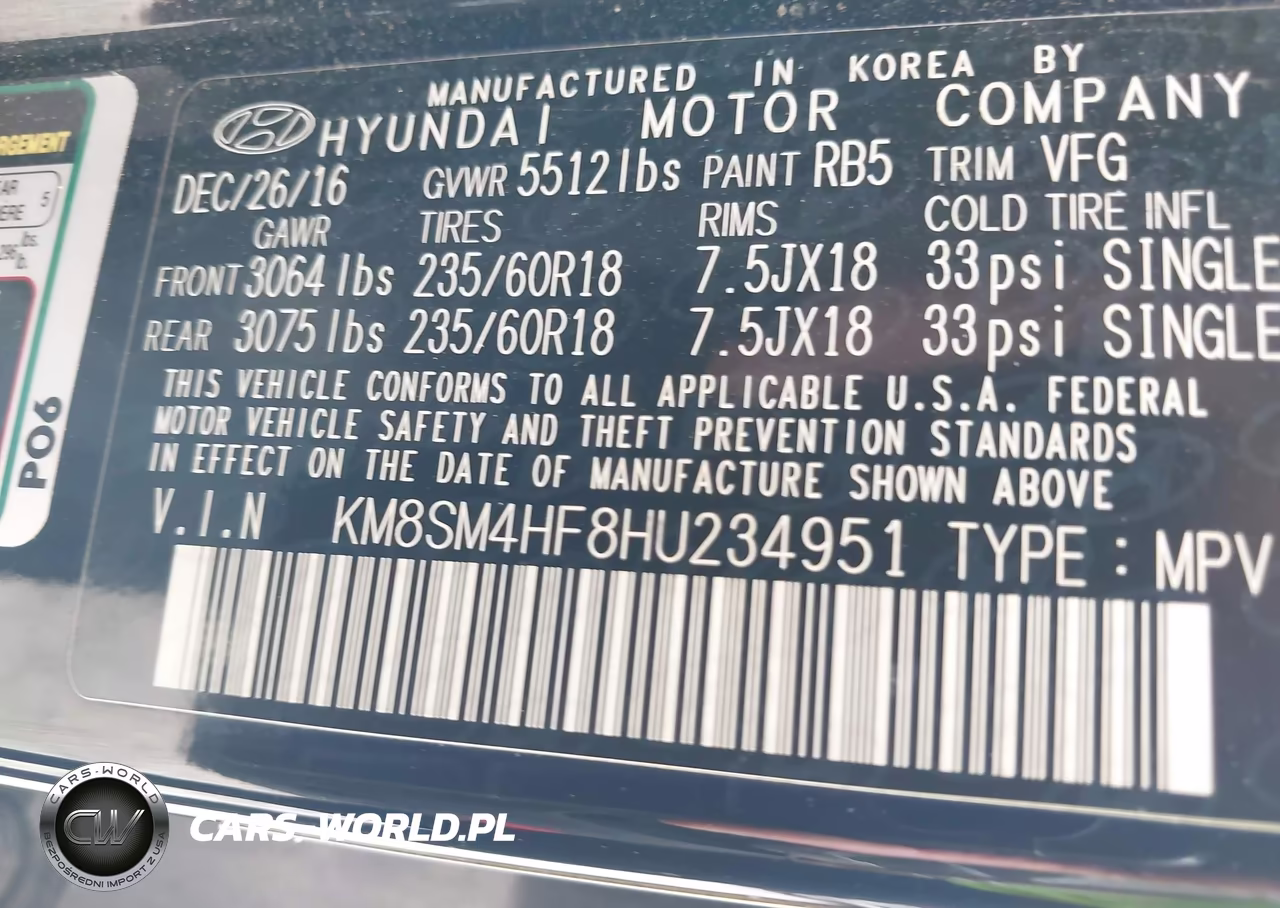 2017 Hyundai Santa Fe Se VIN:KM8SM4HF8HU234951 - 9