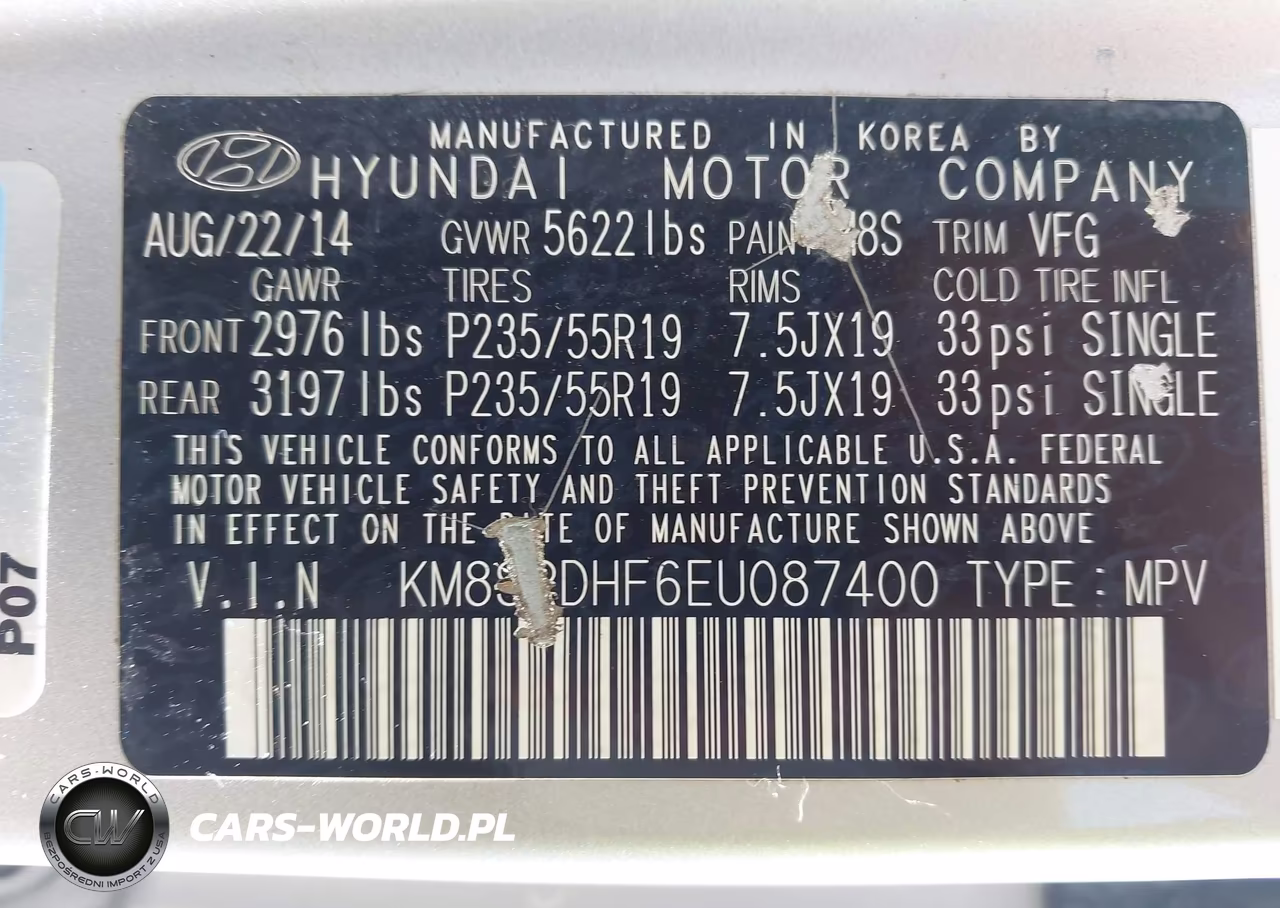 2014 Hyundai Santa Fe Limited VIN:KM8SRDHF6EU087400 - 9