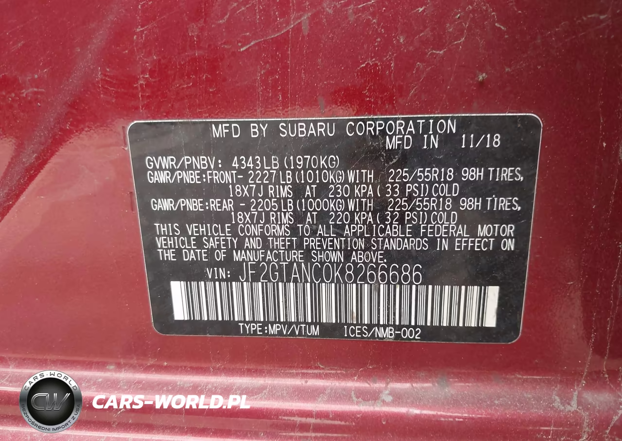 2019 Subaru Crosstrek 2.0I Limited VIN:JF2GTANC0K8266686 - 9