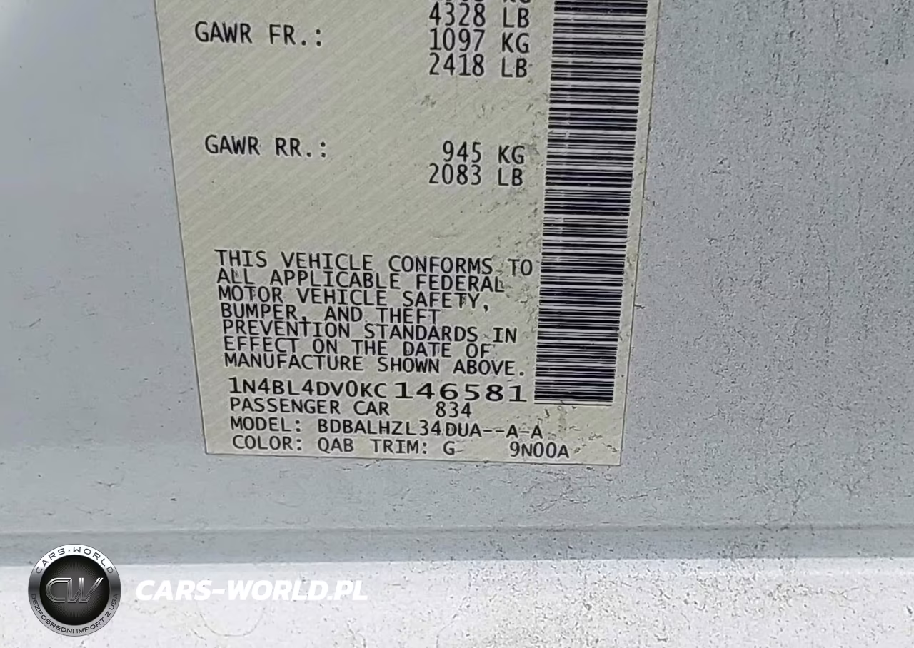 2019 Nissan Altima 2.5 Sv VIN:1N4BL4DV0KC146581 - 9