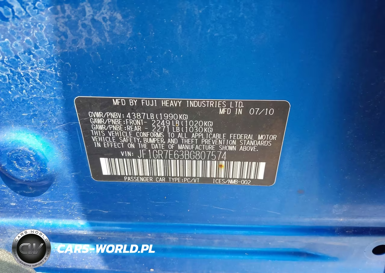 2011 Subaru Impreza Wrx VIN:JF1GR7E63BG807574 - 9