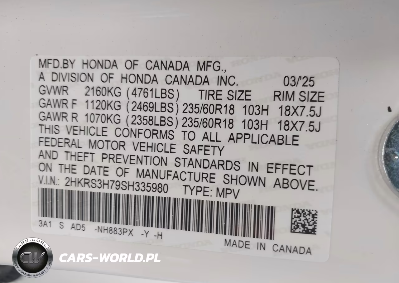 2025 Honda Cr-V Ex-L 2Wd VIN:2HKRS3H79SH335980 - 9