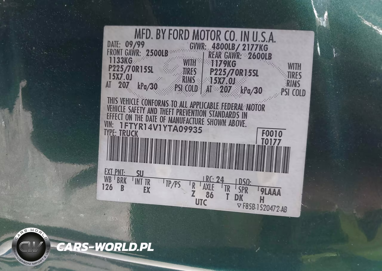 2000 Ford Ranger Xl-Xlt VIN:1FTYR14V1YTA09935 - 9