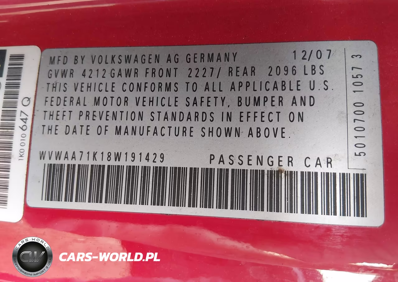 2008 Volkswagen Rabbit S VIN:WVWAA71K18W191429 - 9
