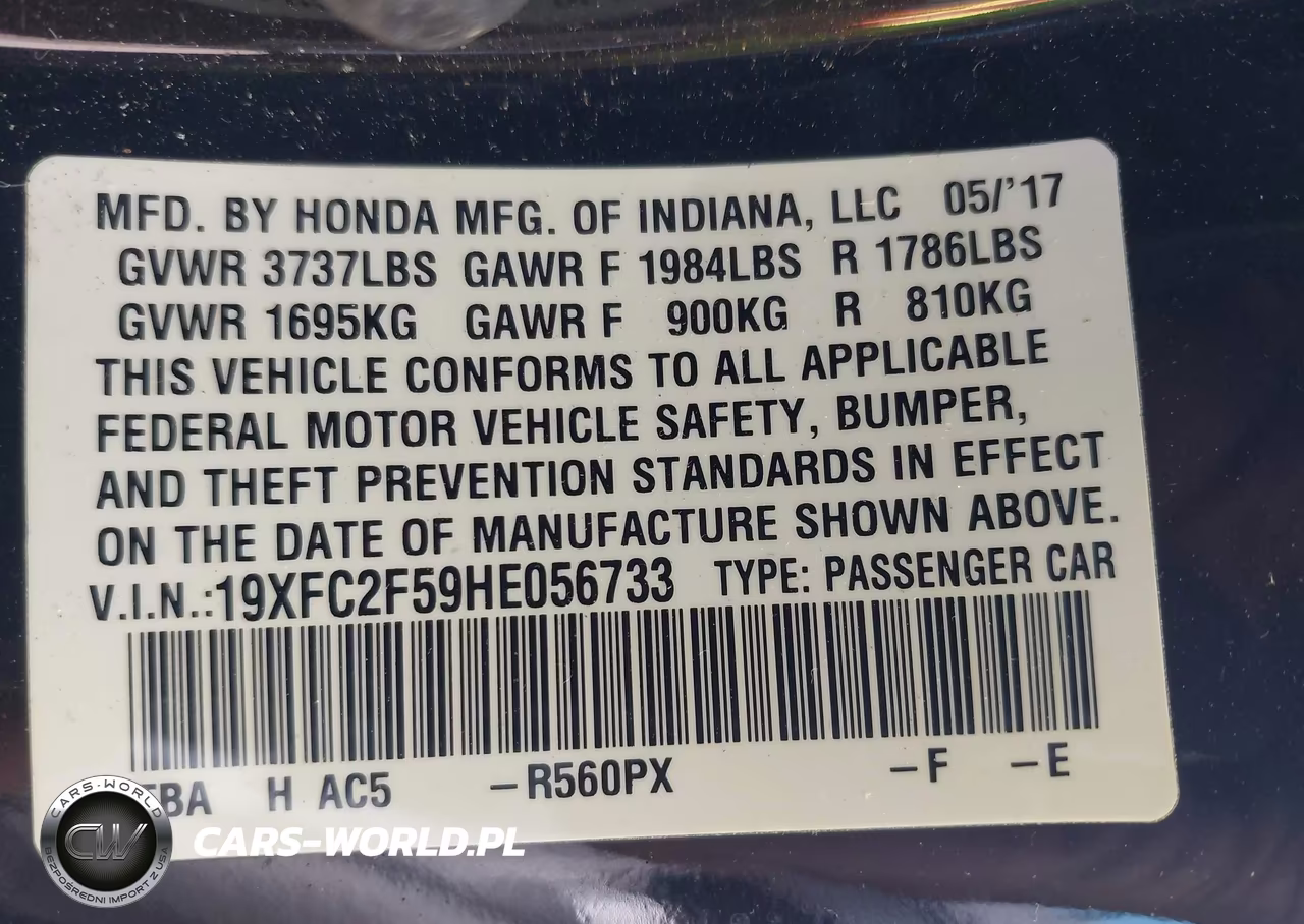 2017 Honda Civic Lx VIN:19XFC2F59HE056733 - 9