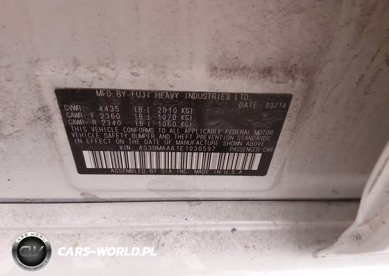2014 Subaru Legacy 2.5I VIN:4S3BMAA61E1030597 - 9