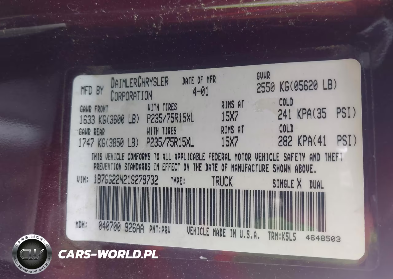 2001 Dodge Dakota Slt-Sport VIN:1B7GG22N21S279732 - 9