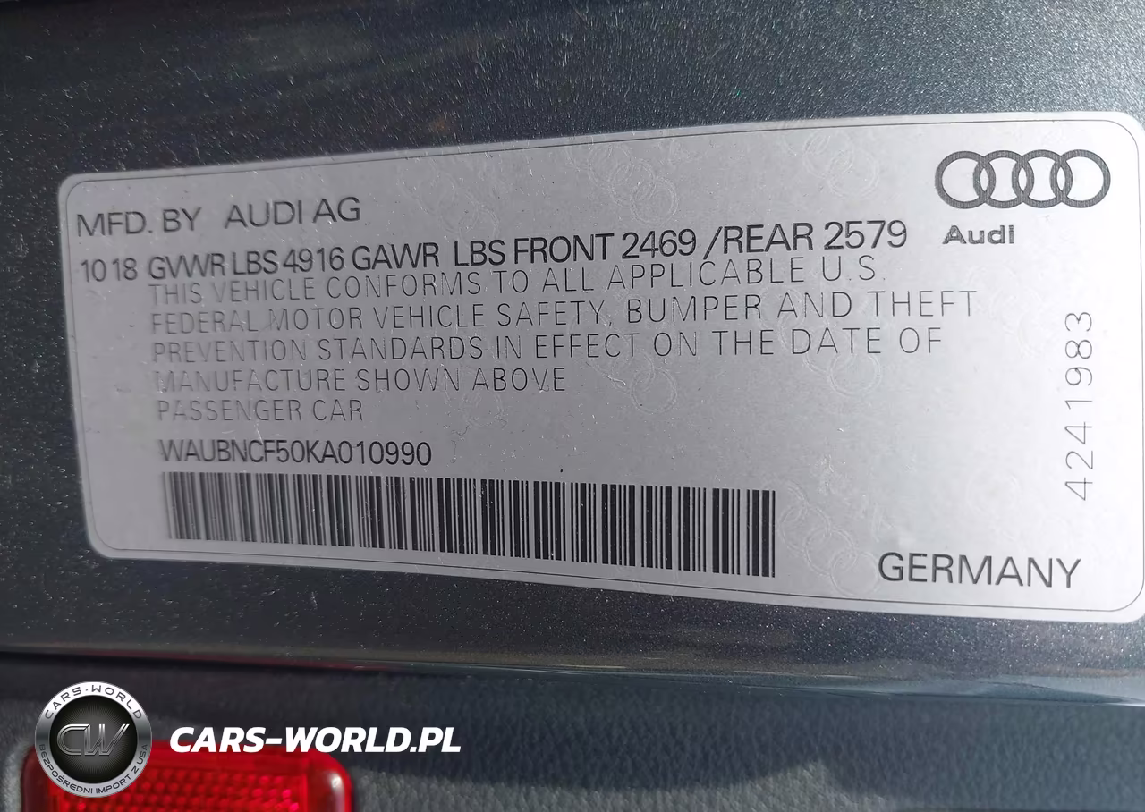 2019 Audi A5 45 Premium VIN:WAUBNCF50KA010990 - 9