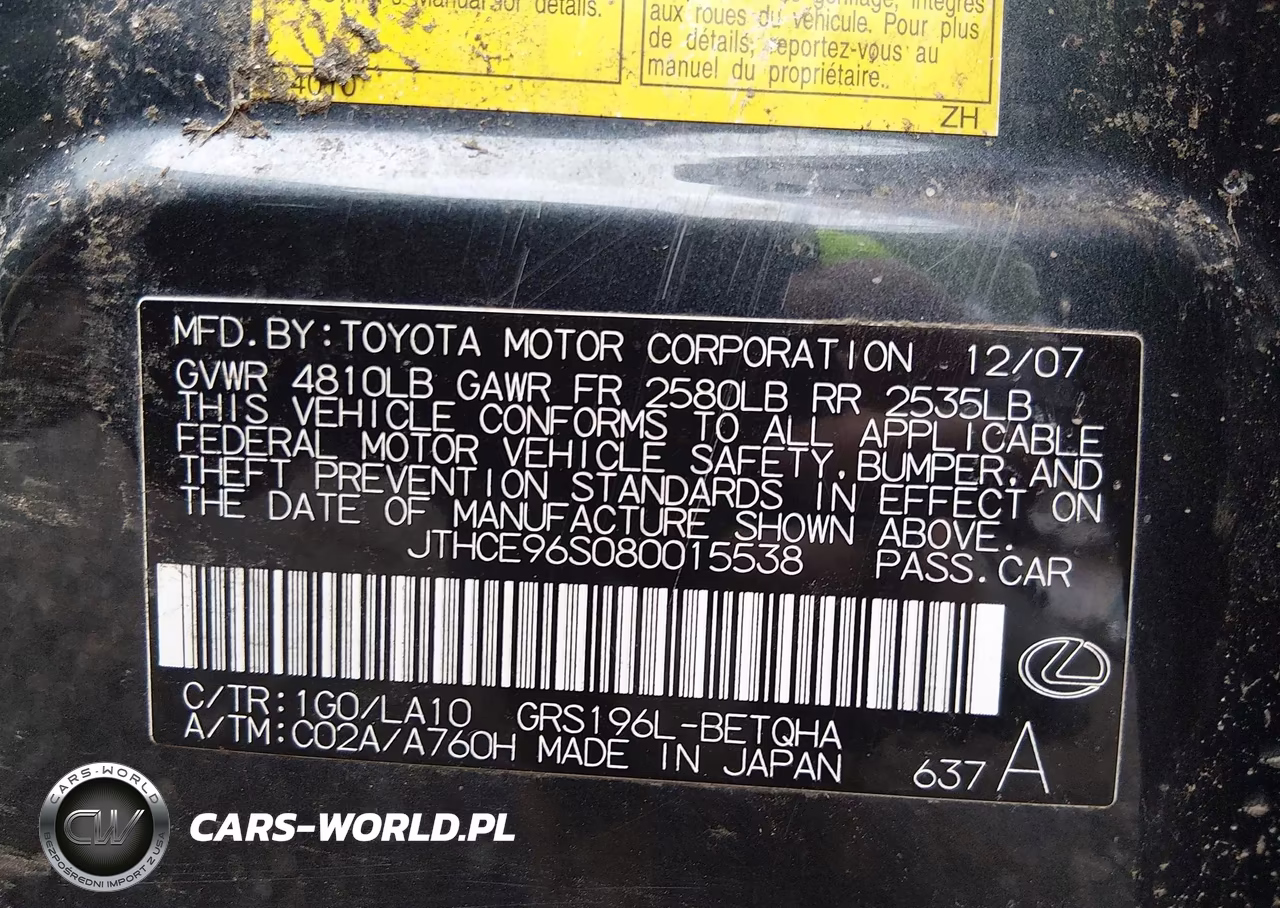 2008 Lexus Gs 350 VIN:JTHCE96S080015538 - 9