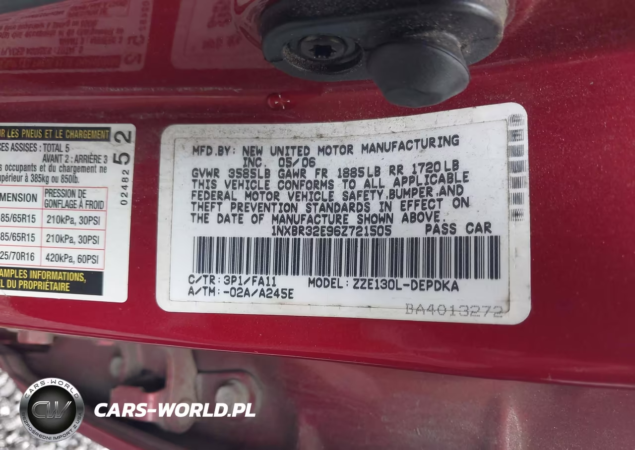 2006 Toyota Corolla Ce VIN:1NXBR32E96Z721505 - 9