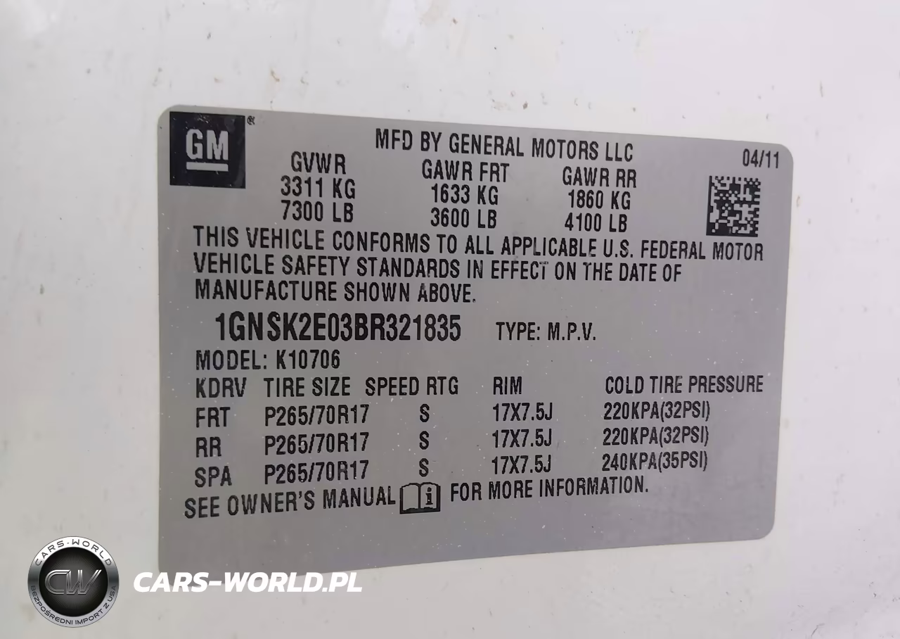 2011 Chevrolet Tahoe Commercial VIN:1GNSK2E03BR321835 - 9