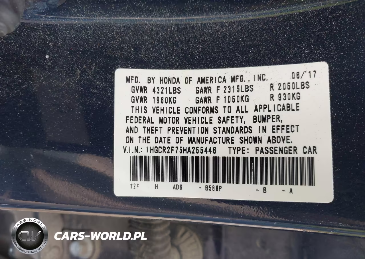 2017 Honda Accord Ex VIN:1HGCR2F75HA255446 - 9