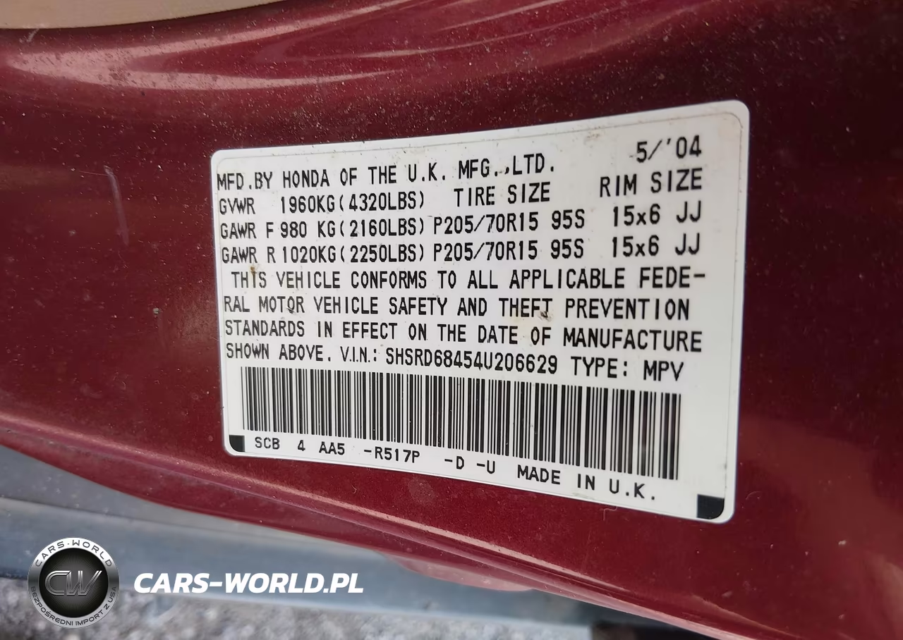 2004 Honda Cr-V Lx VIN:SHSRD68454U206629 - 9