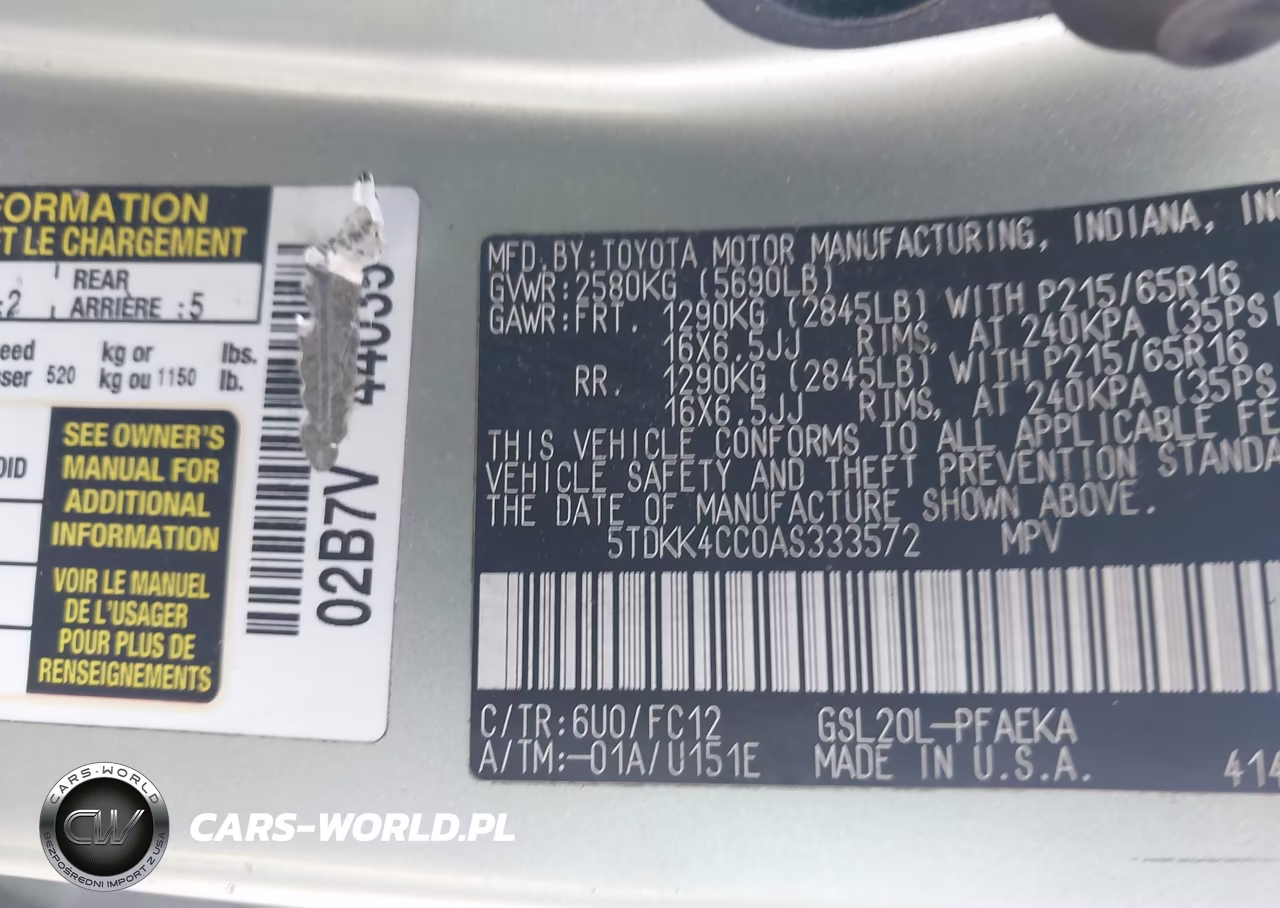 2010 Toyota Sienna Le VIN:5TDKK4CC0AS333572 - 9