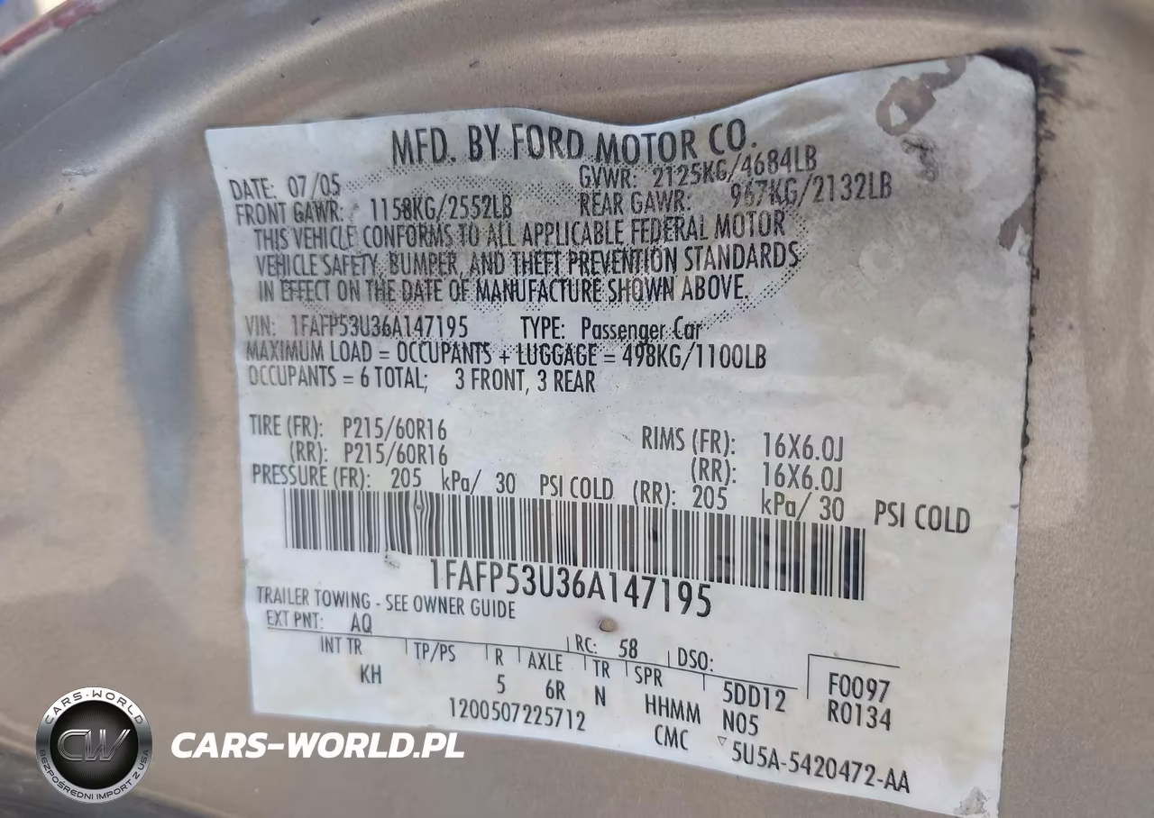 2006 Ford Taurus Se VIN:1FAFP53U36A147195 - 9