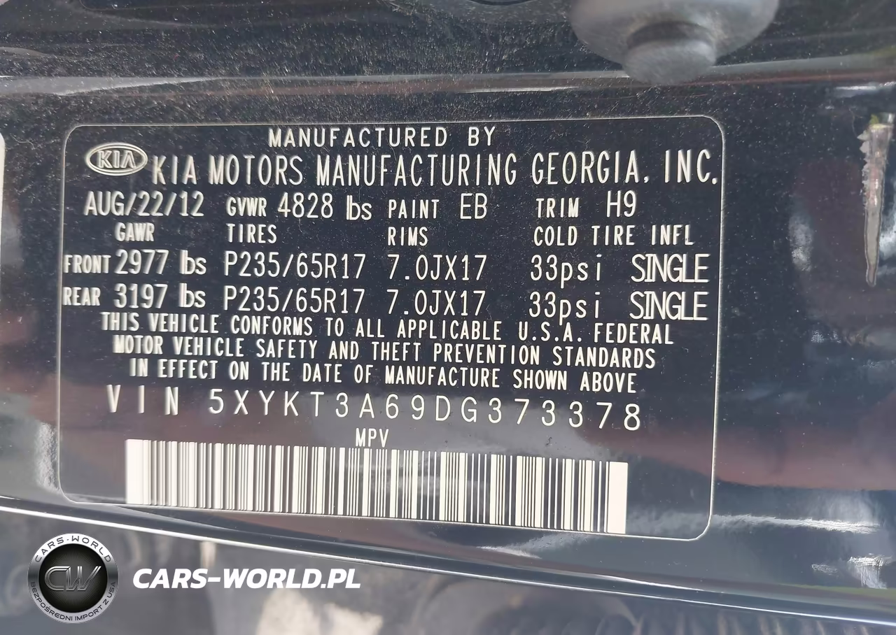 2013 Kia Sorento Lx VIN:5XYKT3A69DG373378 - 9