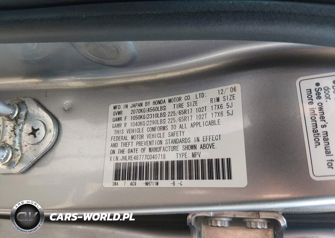 2007 Honda Cr-V Ex-L VIN:JHLRE48777C040718 - 9