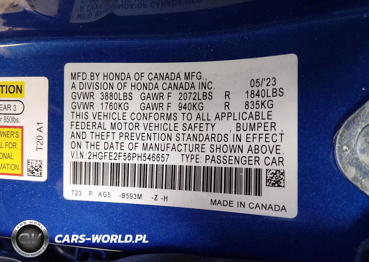 2023 Honda Civic Sport VIN:2HGFE2F56PH546657 - 9