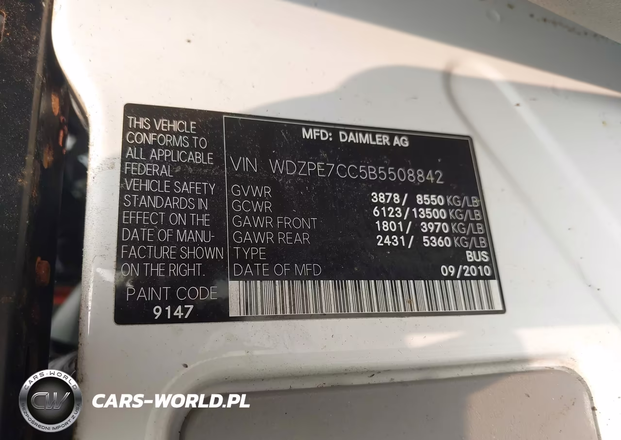 2011 Mercedes-Benz Sprinter 2500 Normal Roof VIN:WDZPE7CC5B5508842 - 9