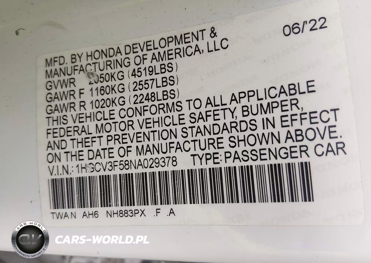 2022 Honda Accord Hybrid Ex-L VIN:1HGCV3F58NA029378 - 9