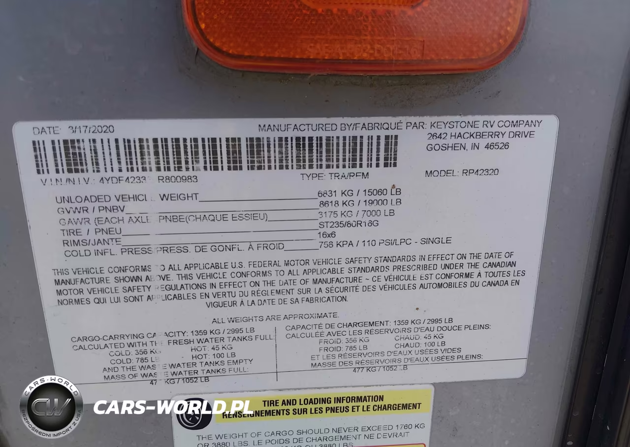 2020 Keystone Rv Other VIN:4YDF42333LR800983 - 9
