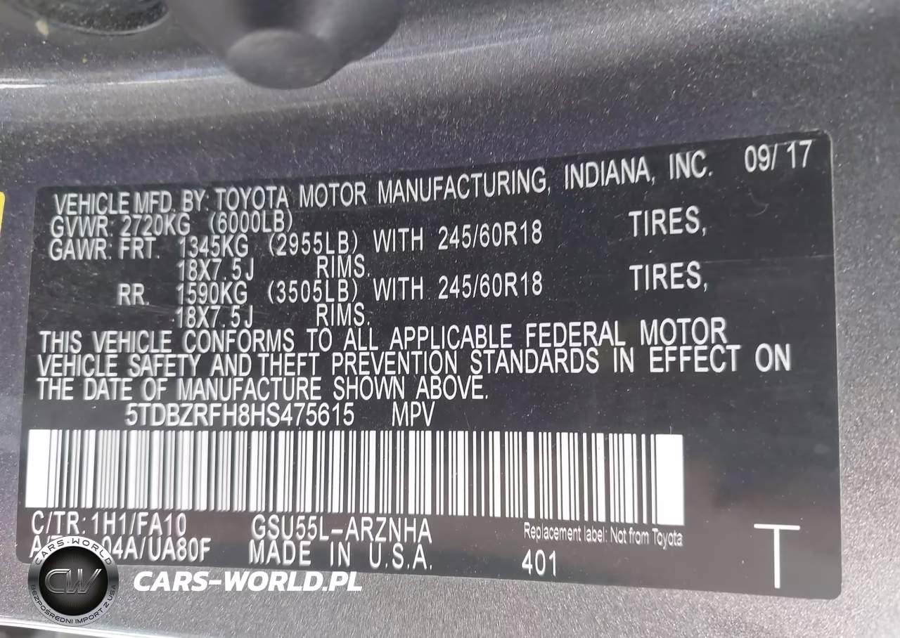 2017 Toyota Highlander Le Plus VIN:5TDBZRFH8HS475615 - 9