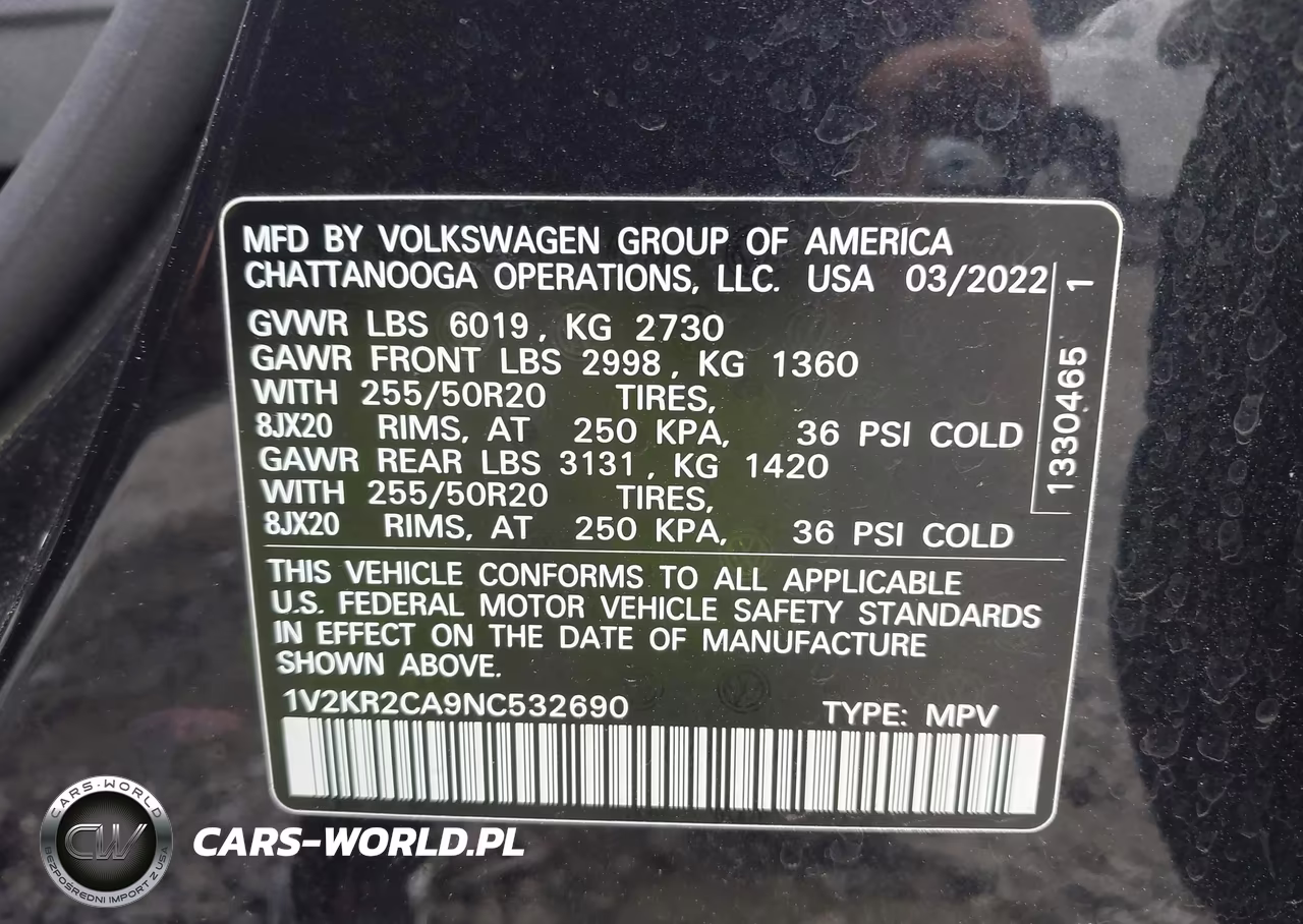 2022 Volkswagen Atlas 3.6L V6 Se W-Technology VIN:1V2KR2CA9NC532690 - 9