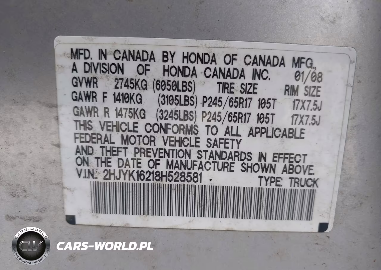 2008 Honda Ridgeline Rt VIN:2HJYK16218H528581 - 9
