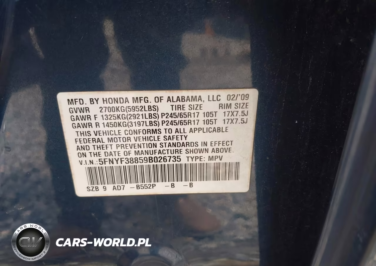 2009 Honda Pilot Touring VIN:5FNYF38859B026735 - 9