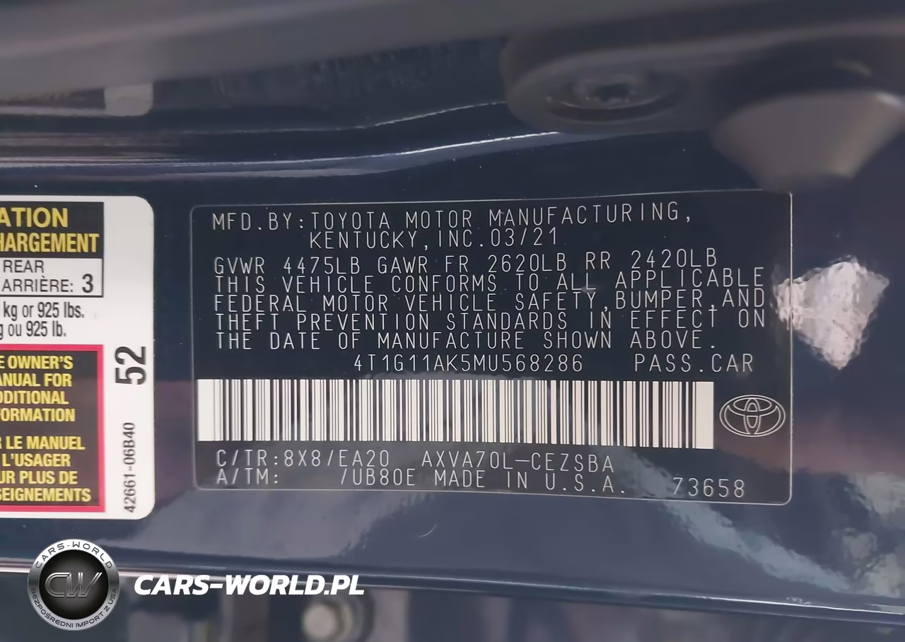 2021 Toyota Camry Se VIN:4T1G11AK5MU568286 - 9