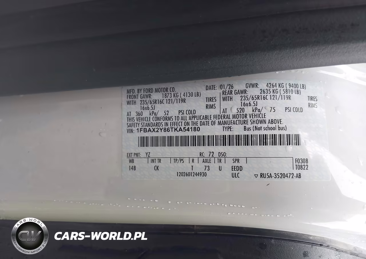 2026 Ford Transit-350 Passenger Van Xlt VIN:1FBAX2Y86TKA54180 - 9