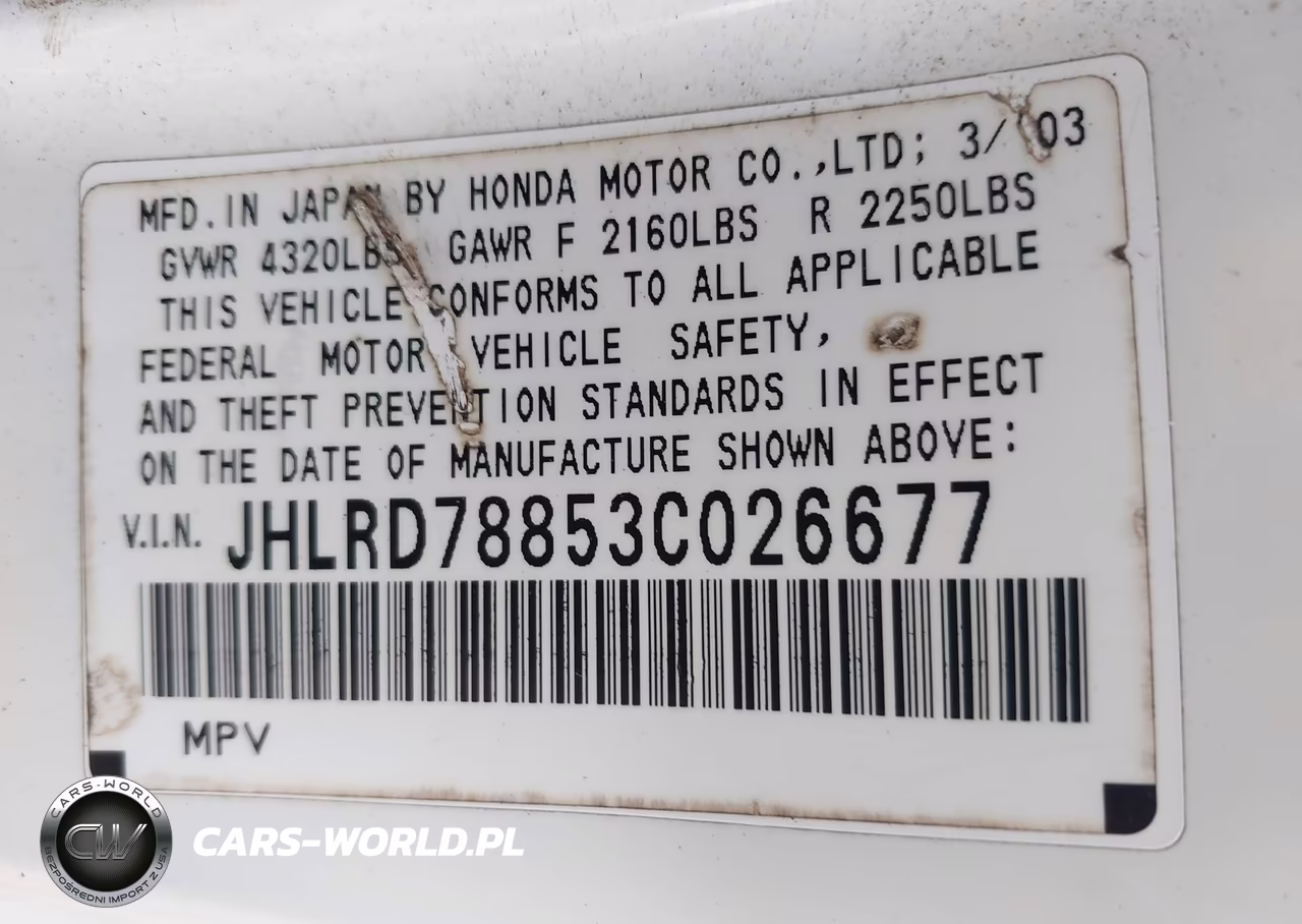 2003 Honda Cr-V Ex VIN:JHLRD78853C026677 - 9