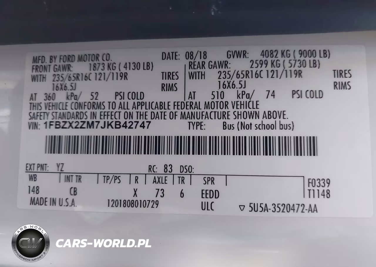 2018 Ford Transit-350 Xl VIN:1FBZX2ZM7JKB42747 - 9