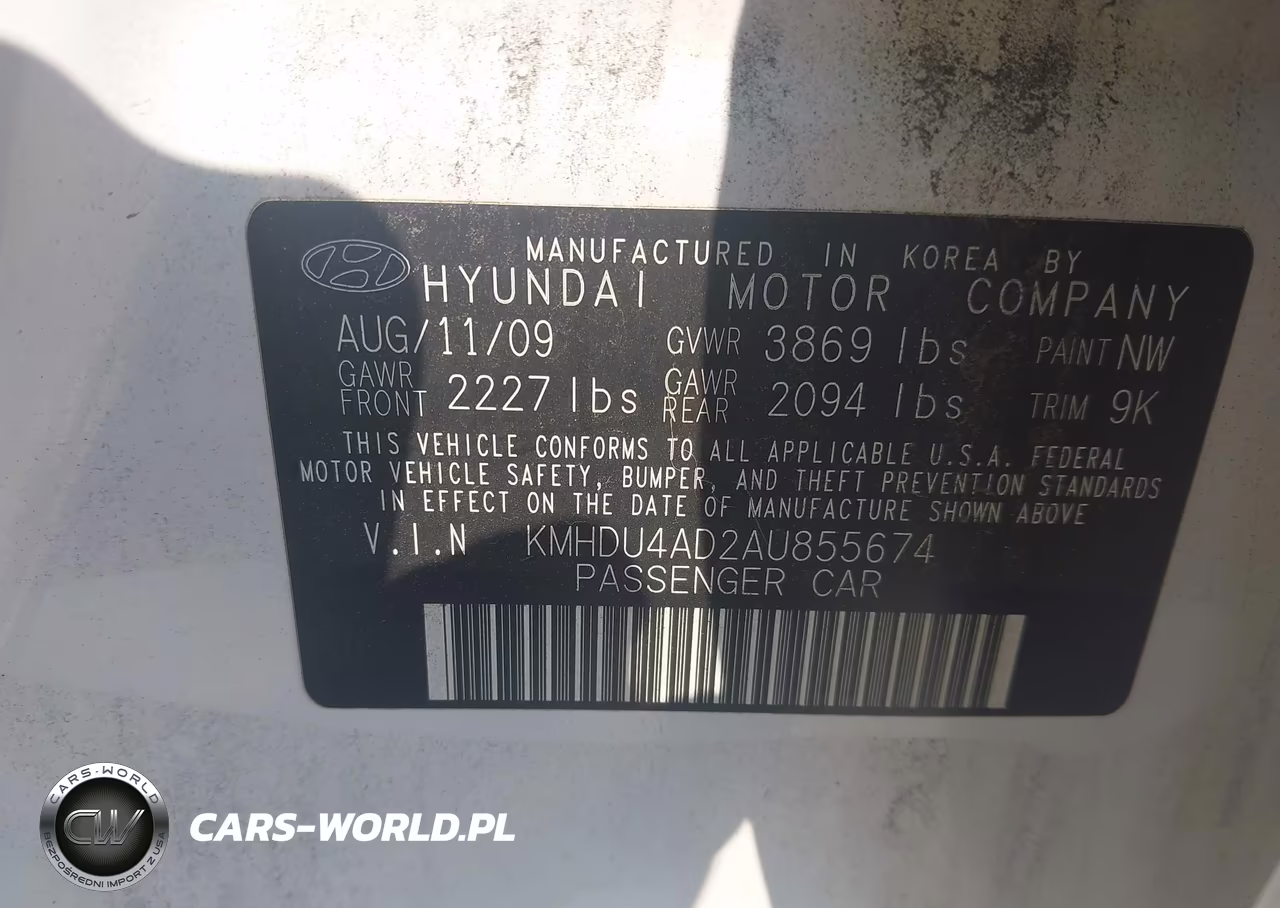 2010 Hyundai Elantra Gls VIN:KMHDU4AD2AU855674 - 9