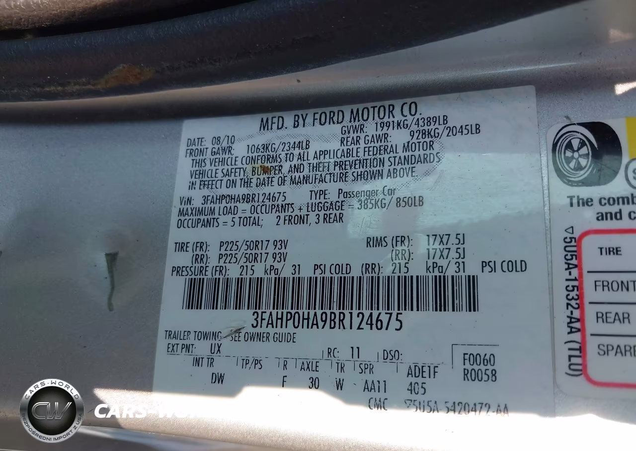 2011 Ford Fusion Se VIN:3FAHP0HA9BR124675 - 9
