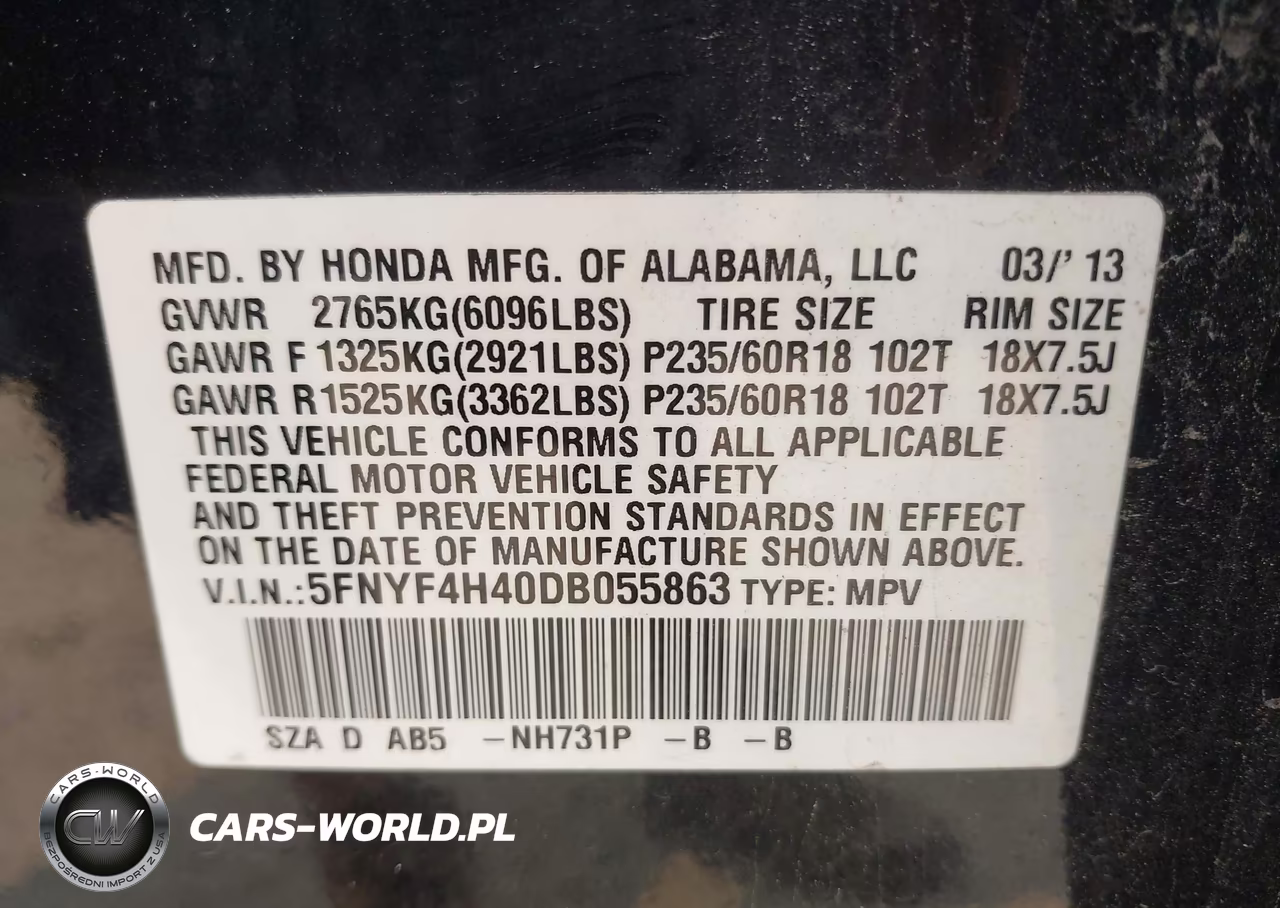 2013 Honda Pilot Ex VIN:5FNYF4H40DB055863 - 9