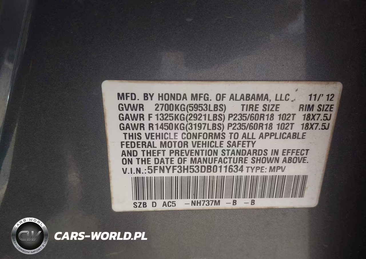 2013 Honda Pilot Ex-L VIN:5FNYF3H53DB011634 - 9