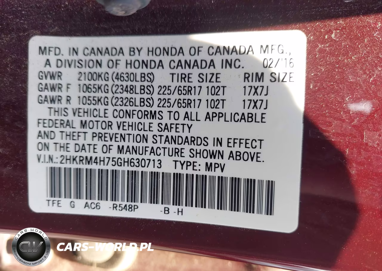 2016 Honda Cr-V Ex-L VIN:2HKRM4H75GH630713 - 9