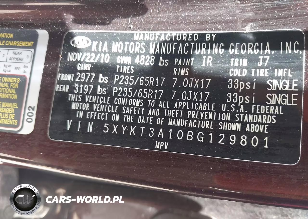 2011 Kia Sorento Lx VIN:5XYKT3A10BG129801 - 9