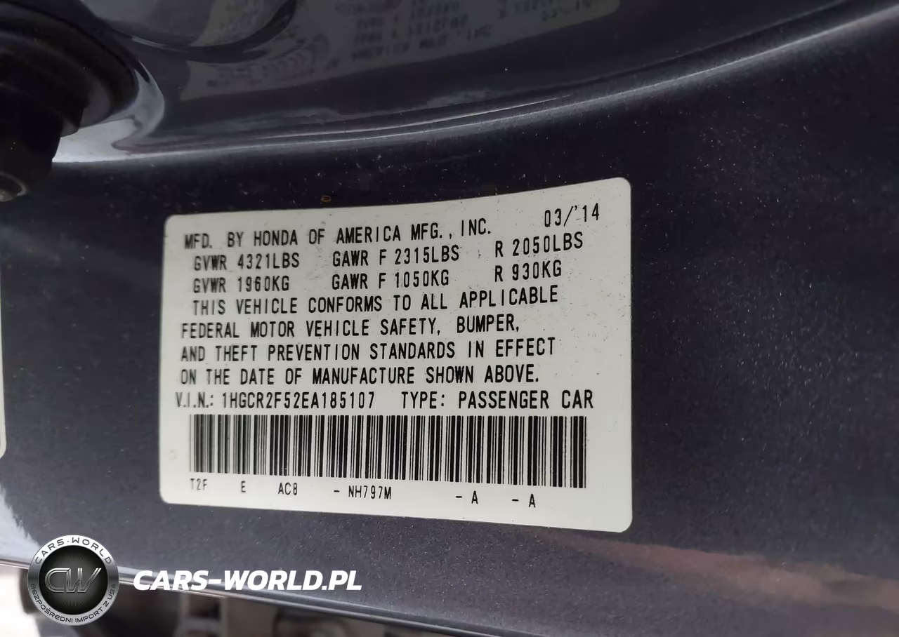 2014 Honda Accord Sport VIN:1HGCR2F52EA185107 - 9