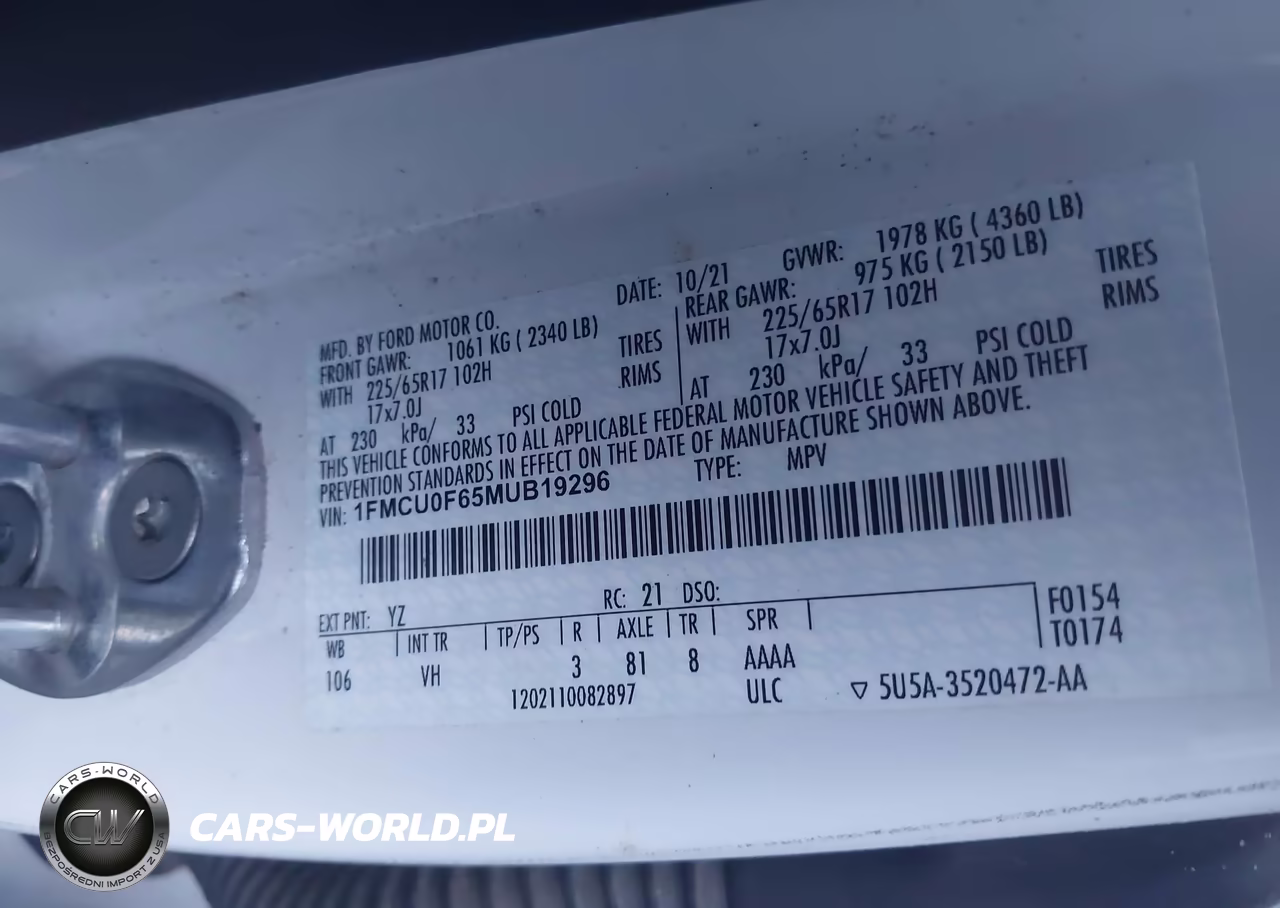 2021 Ford Escape S VIN:1FMCU0F65MUB19296 - 9