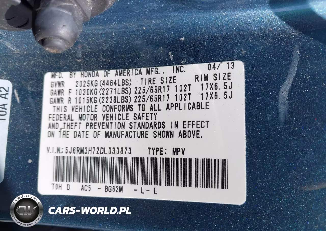 2013 Honda Cr-V Ex-L VIN:5J6RM3H72DL030873 - 9