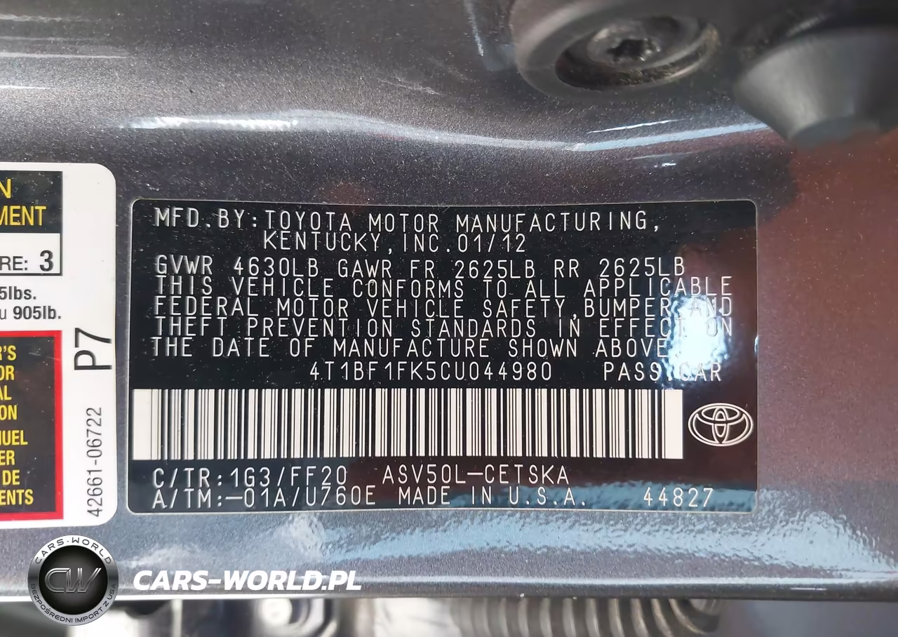 2012 Toyota Camry Se VIN:4T1BF1FK5CU044980 - 9