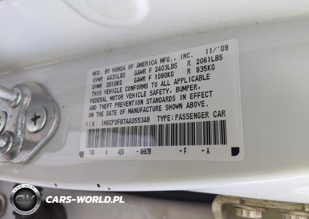 2010 Honda Accord 2.4 Ex-L VIN:1HGCP2F87AA055348 - 9