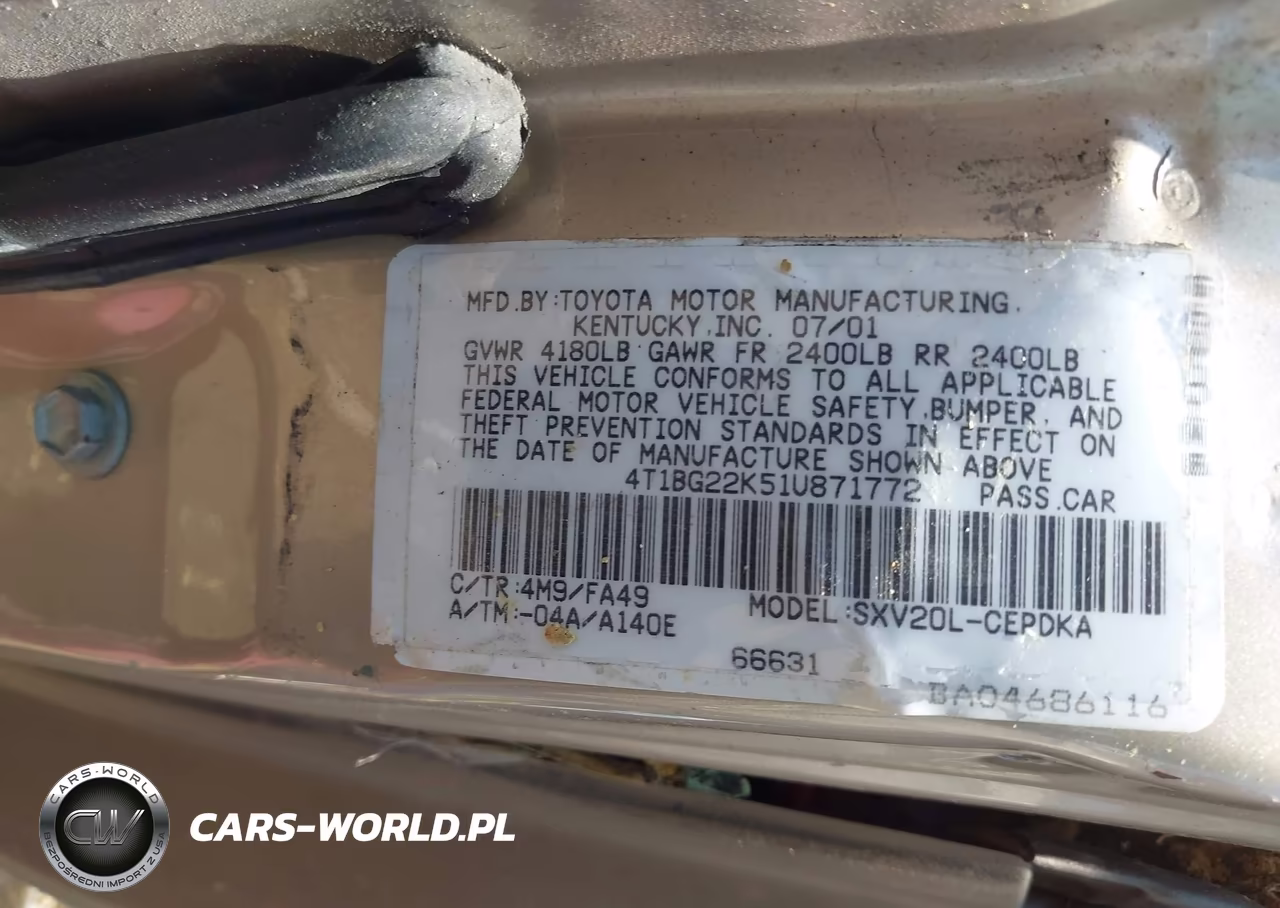 2001 Toyota Camry Ce VIN:4T1BG22K51U871772 - 9